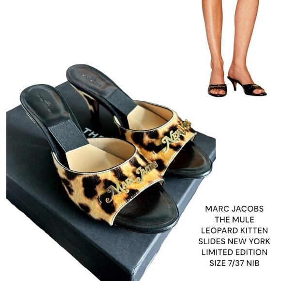 MARC JACOBS LEOPARD KITTEN HEEL THE MULES NY LIMITED ED. SANDALS SIZE 7/37 NIB - Picture 1 of 6